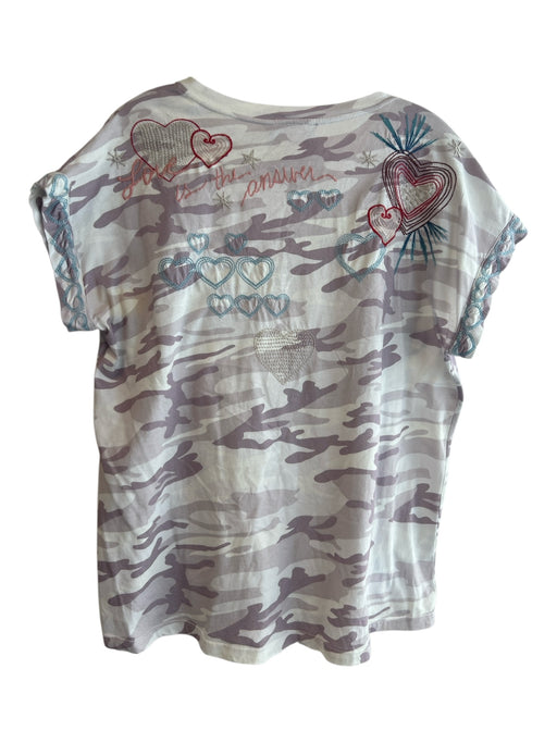 Johnny Was Size Small Lavender, white & multi Cotton Round Neck Short Sleeve Top Lavender, white & multi / Small
