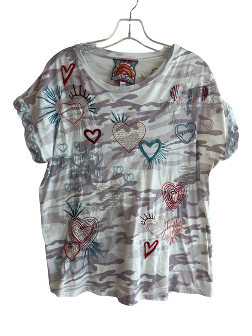 Johnny Was Size Small Lavender, white & multi Cotton Round Neck Short Sleeve Top Lavender, white & multi / Small