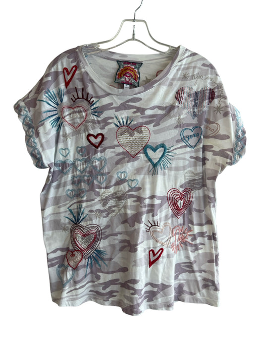Johnny Was Size Small Lavender, white & multi Cotton Round Neck Short Sleeve Top Lavender, white & multi / Small