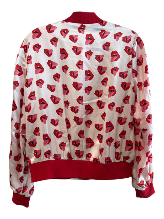 Alice & Olivia Size S/P Red, Pink & White Silk Lips Front Zip Bomber Jacket Red, Pink & White / S/P