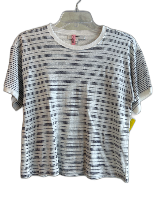Frame Size S White & Black Organic Linen Short Sleeve Striped Round Neck Top White & Black / S
