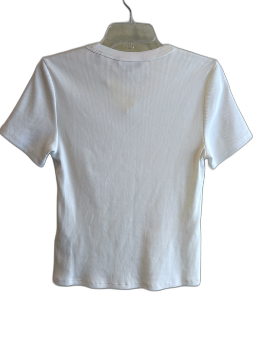 Veronica Beard Size M White Pima Cotton Short Sleeve Ribbed Solid Color Top White / M