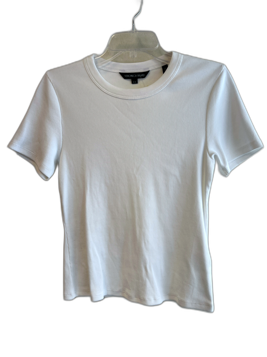 Veronica Beard Size M White Pima Cotton Short Sleeve Ribbed Solid Color Top White / M