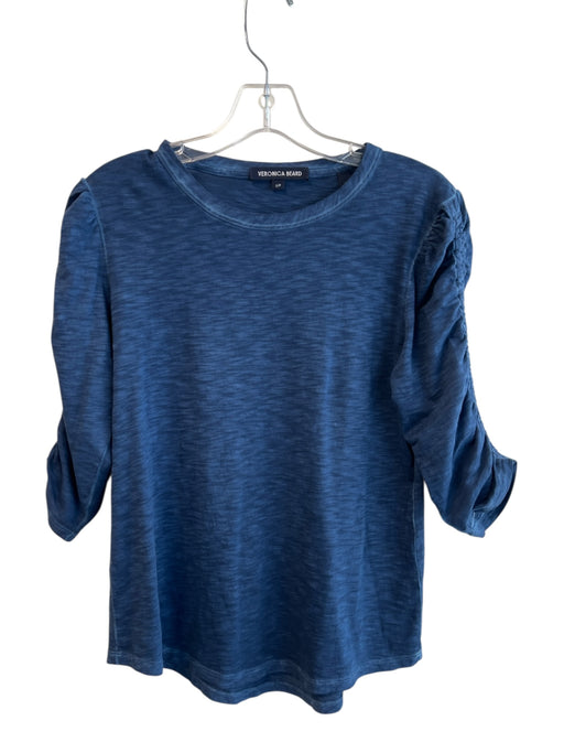 Veronica Beard Size S/P Navy Pima Cotton Heathered Round Neck 3/4 Sleeve Top Navy / S/P