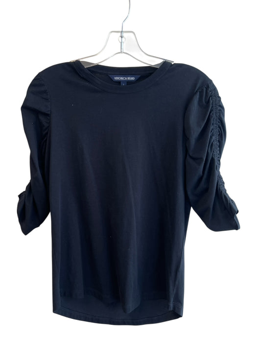 Veronica Beard Size S Black Pima Cotton Heathered Round Neck 3/4 Sleeve Top Black / S