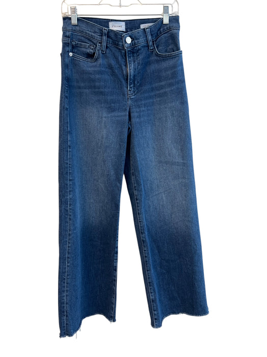 Frame Size 28 Dark Wash Cotton High Rise Zip Fly 5 Pocket Wide Leg Jeans Dark Wash / 28