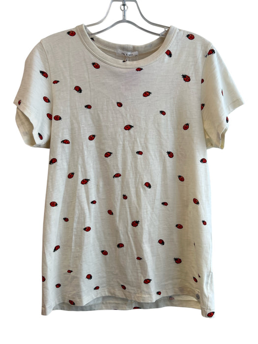 Rag & Bone Size M Ivory Cotton Round Neck Short Sleeve Ladybug Top Ivory / M