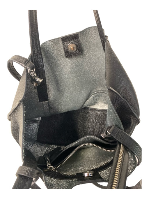 Botkier Black Leather Zipper Detail Sparkly Interior Keychain Magnetic Close Bag Black / Medium