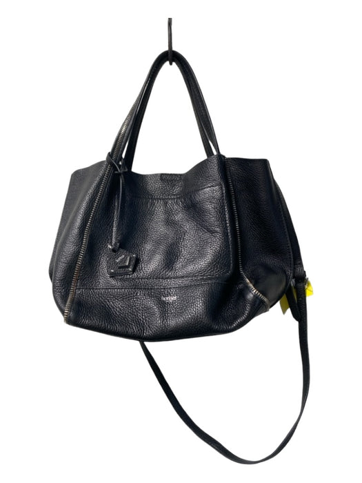 Botkier Black Leather Zipper Detail Sparkly Interior Keychain Magnetic Close Bag Black / Medium