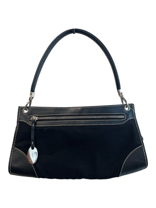Tod's Black Nylon & Leather Top Handle Zip Close silver hardware Bag Black / S