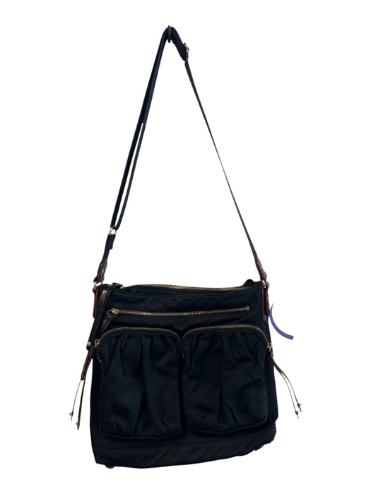 MZ Wallace Black Nylon Adjustable Strap Inside & Outside Pockets Zip Close Bag Black