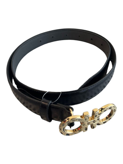 Salvatore Ferragamo Black Leather Gold hardware Logo Peg Clasp Belts Black / XL