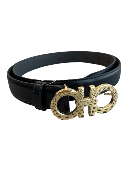 Salvatore Ferragamo Black Leather Gold hardware Logo Peg Clasp Belts Black / XL