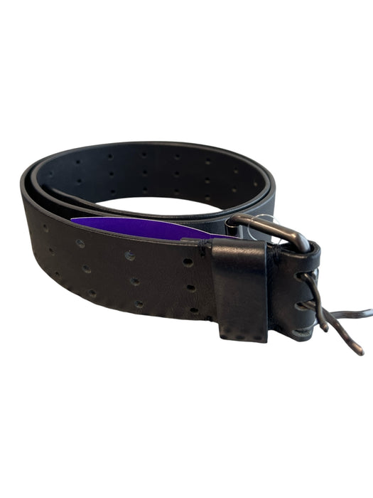 Calvin Klein Black Leather Gunmetal Hardware Triple Buckle Belts Black / L