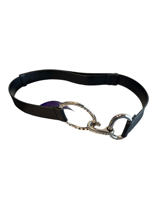 White House Black Market Black Leather Silver Hardware Hook Clasp Belts Black / One Size