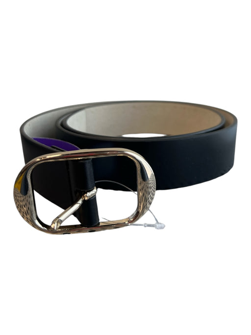 White House Black Market Black Leather Gold Accents Square Buckle Belts Black / S