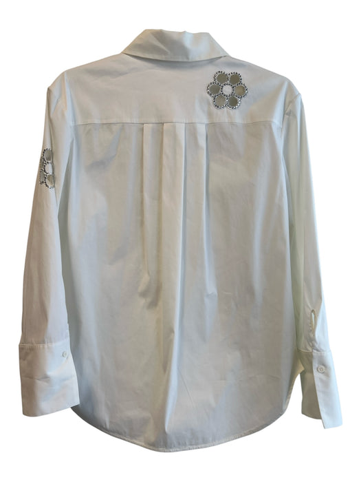 Alice + Olivia Size Small White Cotton & Nylon Collared Button Down Top White / Small