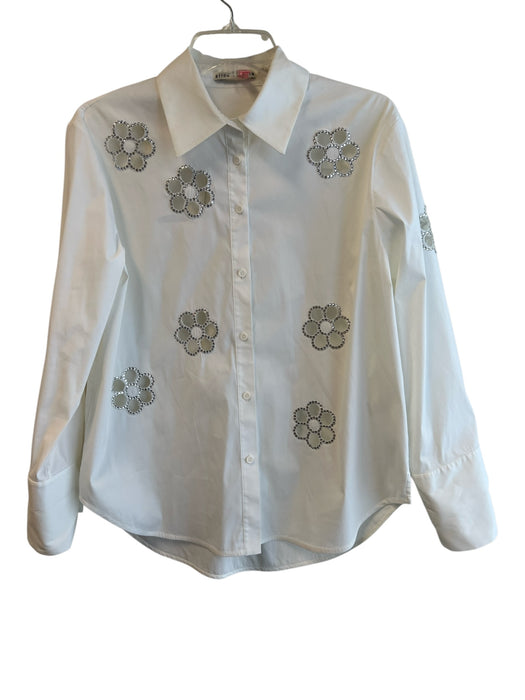Alice + Olivia Size Small White Cotton & Nylon Collared Button Down Top White / Small