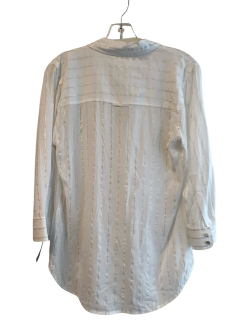 L'agence Size Medium Cream Nylon Collared Button Down Metallic Stripe Top Cream / Medium