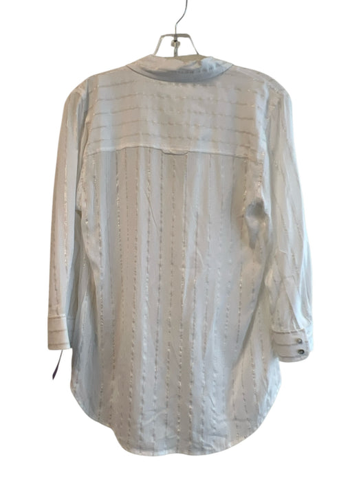 L'agence Size Medium Cream Nylon Collared Button Down Metallic Stripe Top Cream / Medium