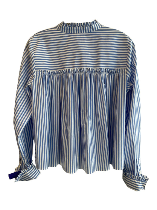 Veronica Beard Size 6 Blue & White Cotton Blend Striped Collared Long Sleeve Top Blue & White / 6