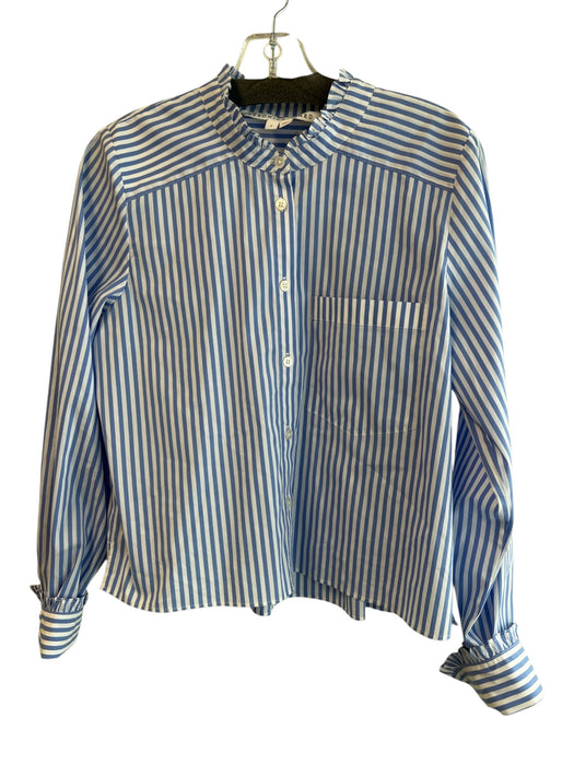 Veronica Beard Size 6 Blue & White Cotton Blend Striped Collared Long Sleeve Top Blue & White / 6
