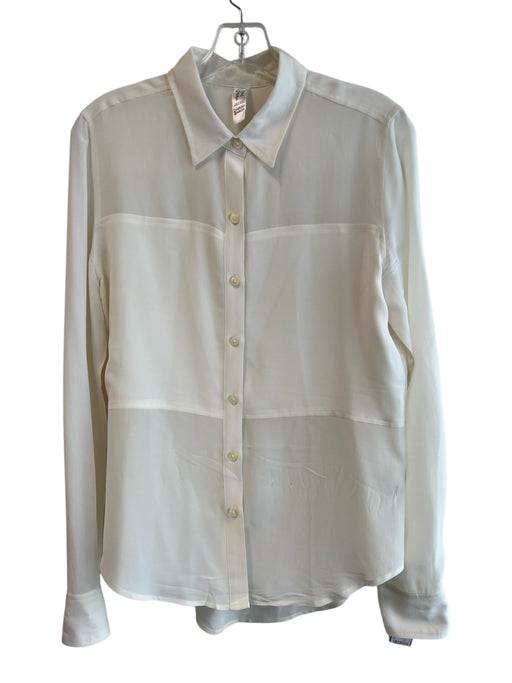 Spanx Size 8 Cream Silk Button Down Long Sleeve Collared Sheer Top Cream / 8