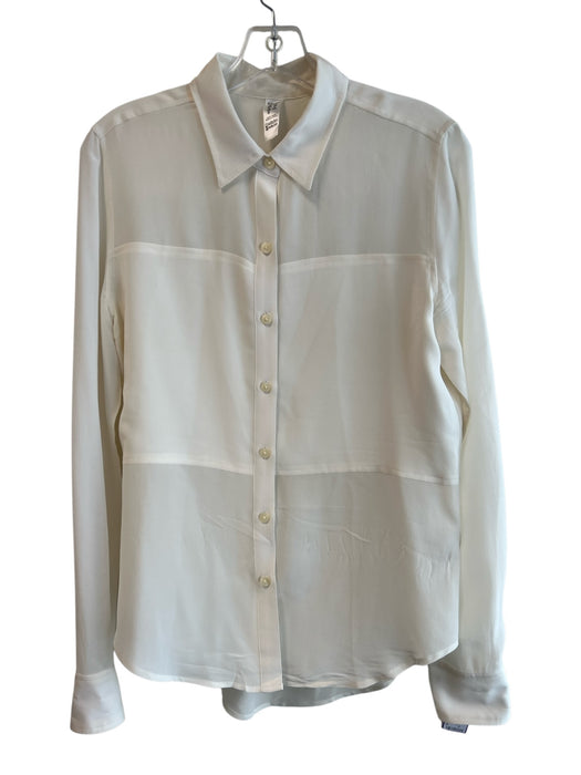 Spanx Size 8 Cream Silk Button Down Long Sleeve Collared Sheer Top Cream / 8
