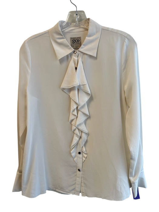 Go > Go Silk Size Small Cream Silk Button Down Long Sleeve Ruffle Detail Top Cream / Small