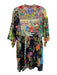 Johnny Was Size XS Black & Multi Viscose 3/4 Flare Sleeve V Neck Mini Dress Black & Multi / XS