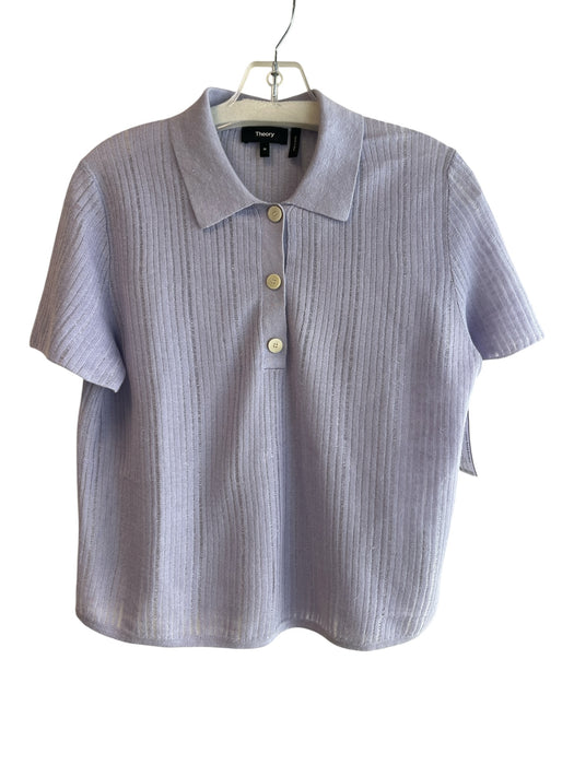 Theory Size Medium Lavendar Linen Blend Short Sleeve Collared 3/4 Button Top Lavendar / Medium