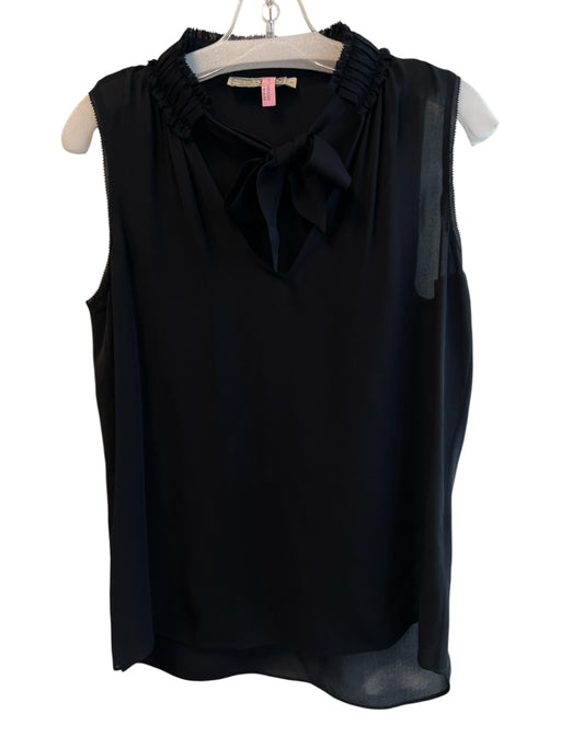 Go > Go Silk Size Small Black Silk Sleeveless Tie Neck Semi Sheer High Neck Top Black / Small