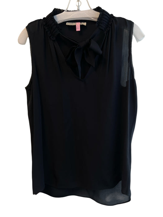 Go > Go Silk Size Small Black Silk Sleeveless Tie Neck Semi Sheer High Neck Top Black / Small