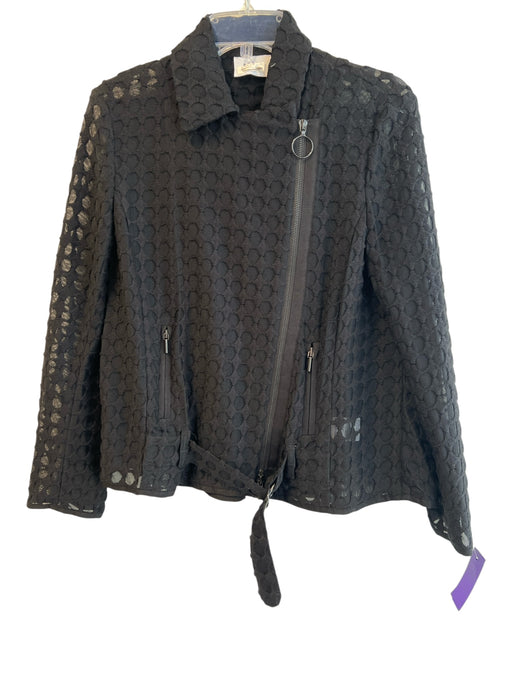Akris Size 6 Black Cotton & Nylon Semi Sheer Asymetric Zip Collared Jacket Black / 6
