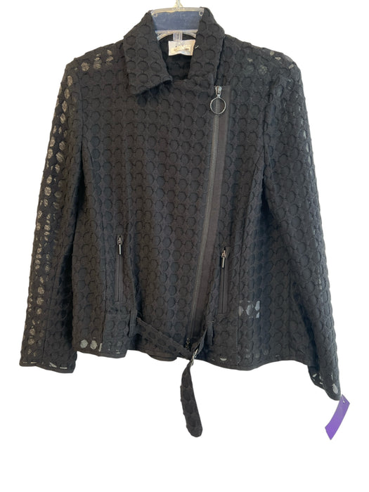 Akris Size 6 Black Cotton & Nylon Semi Sheer Asymetric Zip Collared Jacket Black / 6