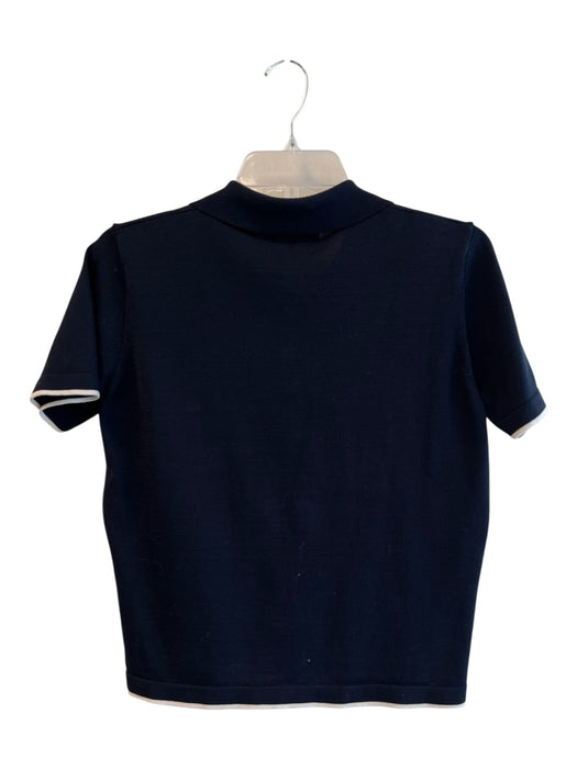 Frame Size Medium Navy & Cream Cotton Short Sleeve Collared Gold Hardware Top Navy & Cream / Medium