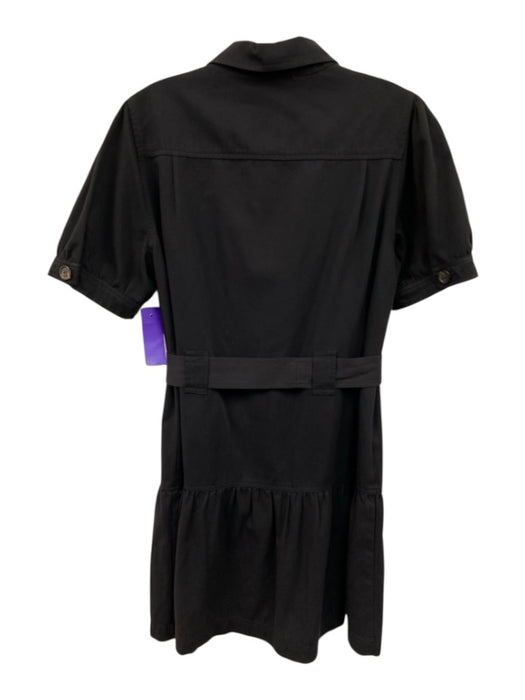 Maven West Size S Black Cotton Short Puff Sleeve 1/2 Button Breast Pockets Dress Black / S