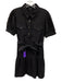 Maven West Size S Black Cotton Short Puff Sleeve 1/2 Button Breast Pockets Dress Black / S
