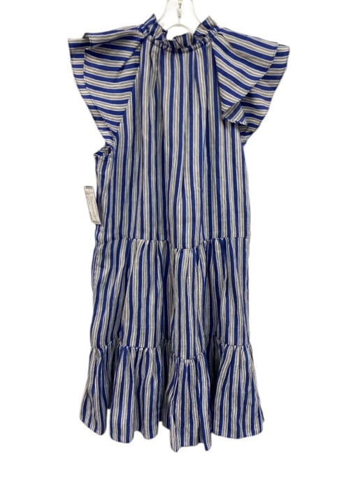 Veronica Beard Size 4 Blue, White & Black Linen Blend Striped Cap Sleeve Dress Blue, White & Black / 4