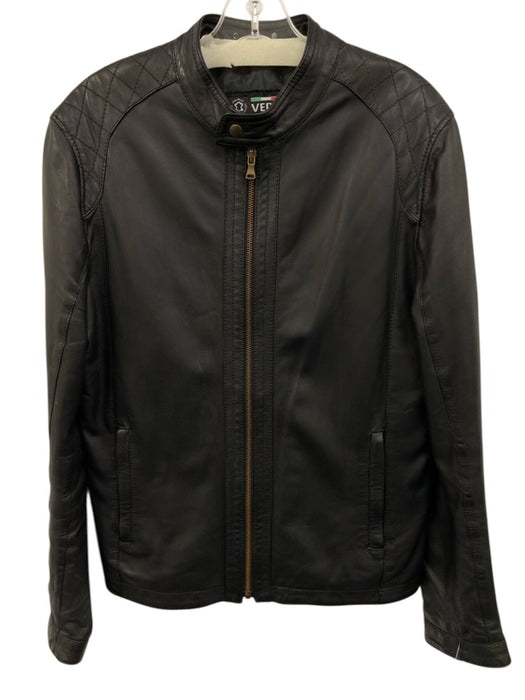 Vera Pella Size XL Black Leather Solid Moto Men's Jacket Black / XL