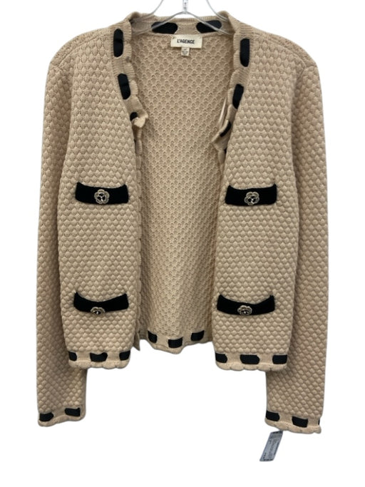 L'agence Size S Beige & Black Wool Blend Textured Knit Open Front Sweater Beige & Black / S