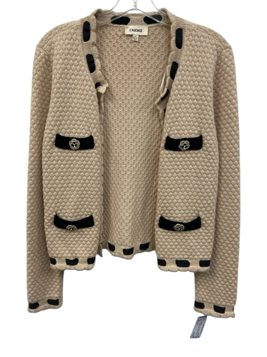 L'agence Size S Beige & Black Wool Blend Textured Knit Open Front Sweater Beige & Black / S