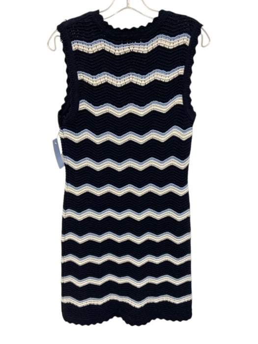 Veronica Beard Size M Navy Blue & White Cotton Blend Ribbed Knit Dress Navy Blue & White / M