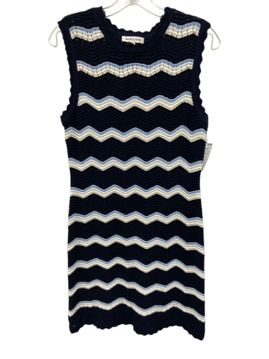 Veronica Beard Size M Navy Blue & White Cotton Blend Ribbed Knit Dress Navy Blue & White / M