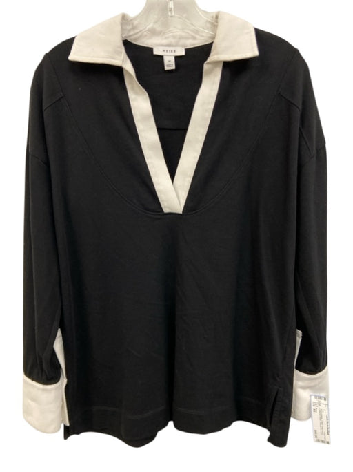 Reiss Size XS Black & White Cotton Long Sleeve Collared V Neck Pullover Top Black & White / XS