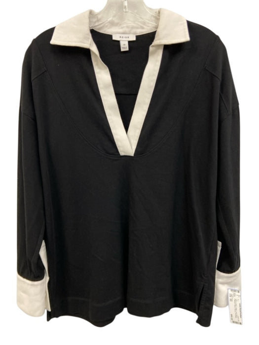 Reiss Size XS Black & White Cotton Long Sleeve Collared V Neck Pullover Top Black & White / XS