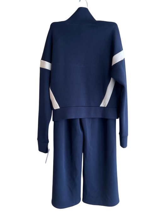 Spanx Size S/M Blue & White Polyester Elastic Waist Zip Front Wide Leg Pant Set Blue & White / S/M