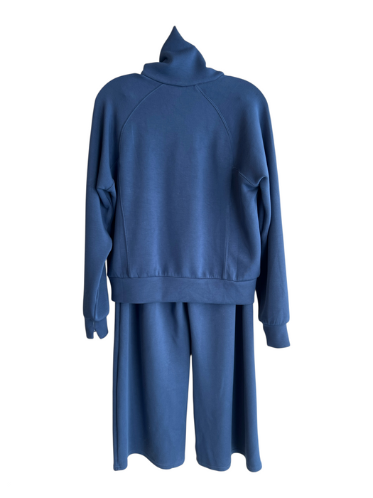 Spanx Size S/M Blue Polyester Elastic Waist 3/4 Zip Wide Leg Pant Set Blue / S/M