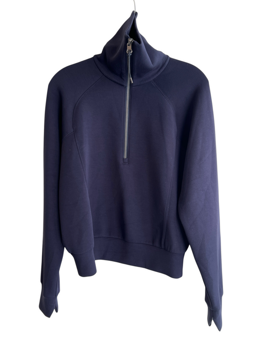 Spanx Size S Navy Blue Polyester Long Sleeve solid color 3/4 Zip Lined Sweater Navy Blue / S