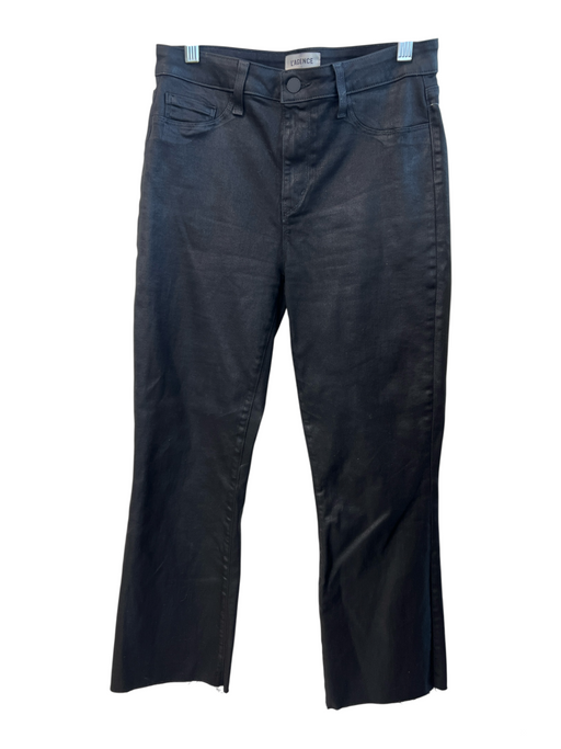 L'agence Size 27 Black Cotton Blend Coated High Rise Flare Raw Hem Jeans Black / 27